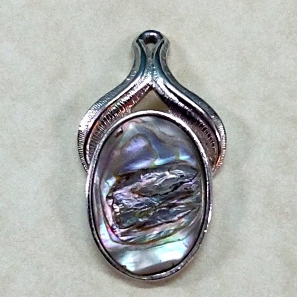Whiting Davis Abalone Necklace Pendant  1 3/4 x 1 inch